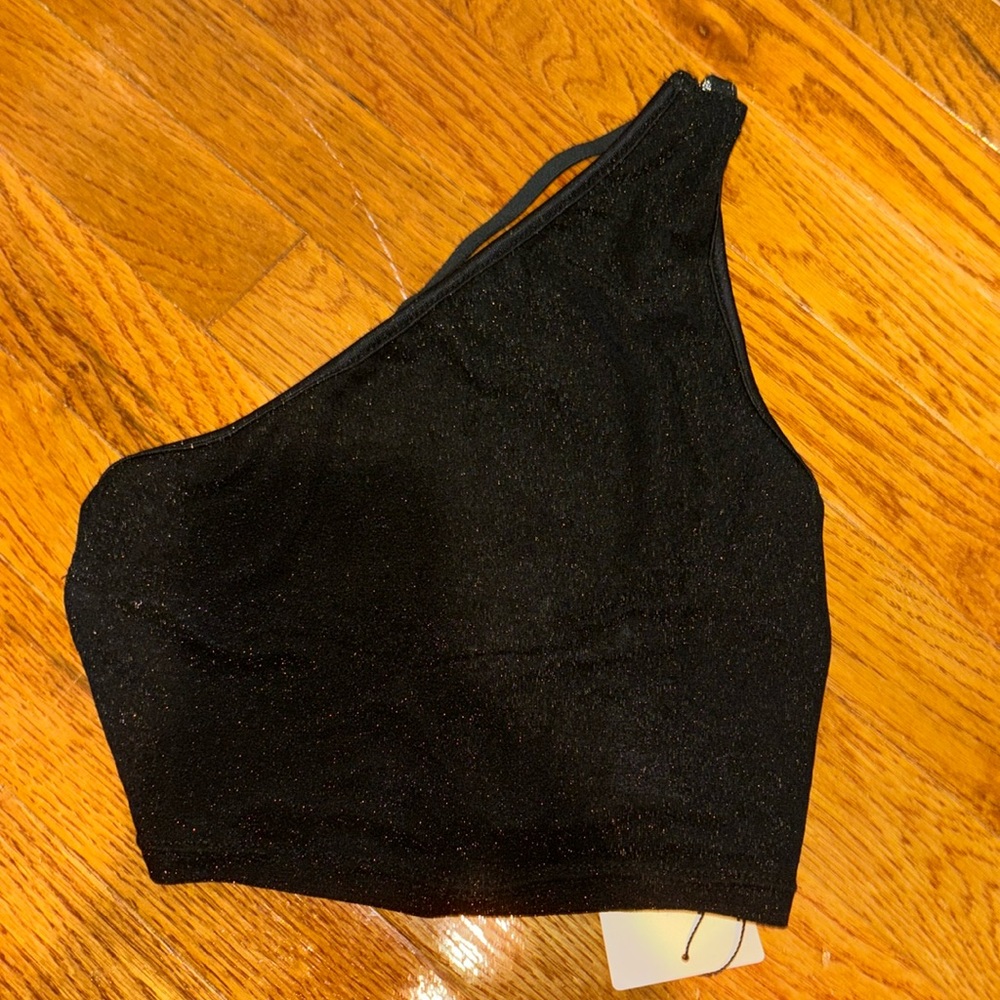 Sparkly black one shoulder crop top